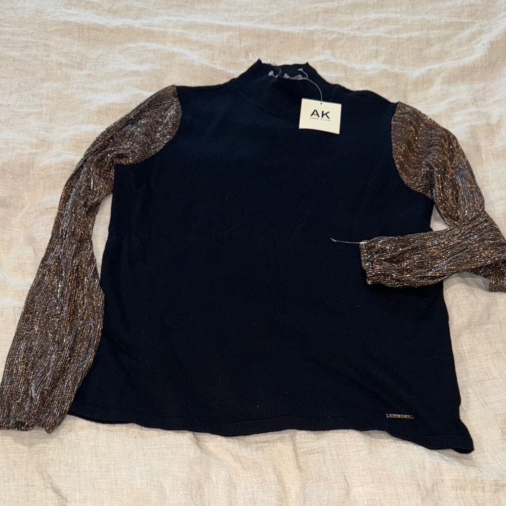 Anne Klein Black Top with Metallic Sleeves
